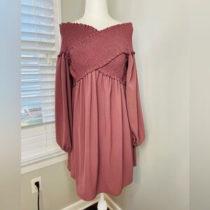 Painted Threads Off-Shoulder Mini Purple Dress